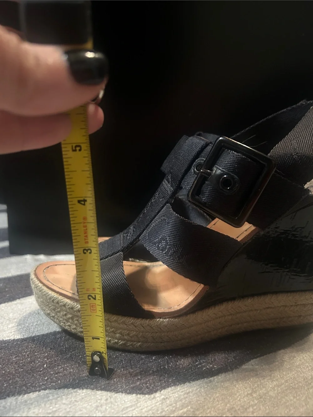 Coach Black Strappy Espadrille Wedge Sandals